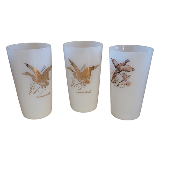 Federal Milk Glass Tumblers Wild Game Set of 3 Mallard Duck Glasses Vintage - Picture 6 of 9